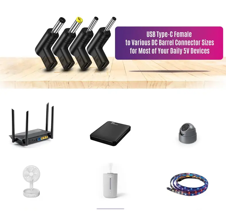 Adaptor USB-C Set 4 buc la 90 grade Type C mama -conector 5.5x2.1 5.5x2.5 3.5x1.35 3.0x1.1 tata
