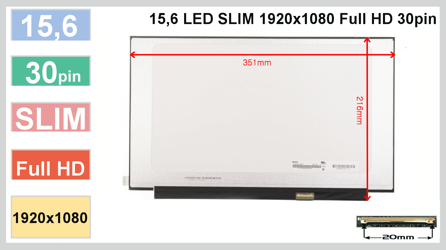 Display laptop 15.6 inch 1920x1080 Full HD IPS NV156FHM-N48 fara prinderi 30pin