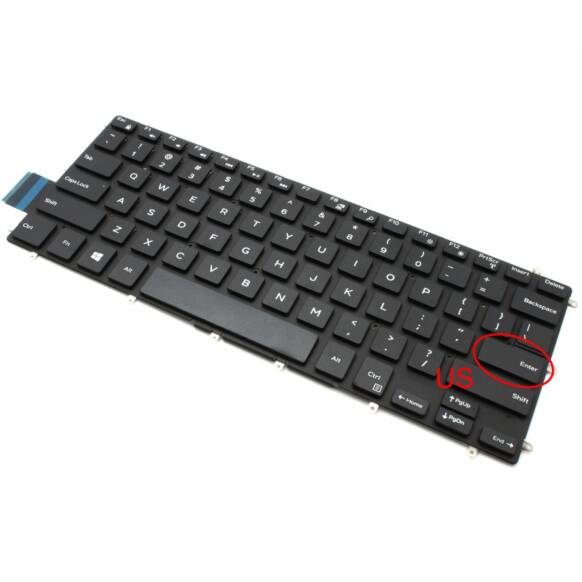 Tastatura laptop pentru Dell Inspiron 13 5368 5378 7375 7460 5568 7560 7569 7572 5370 7370 7373 7573 backlit, US International, iluminată, fără NumPad