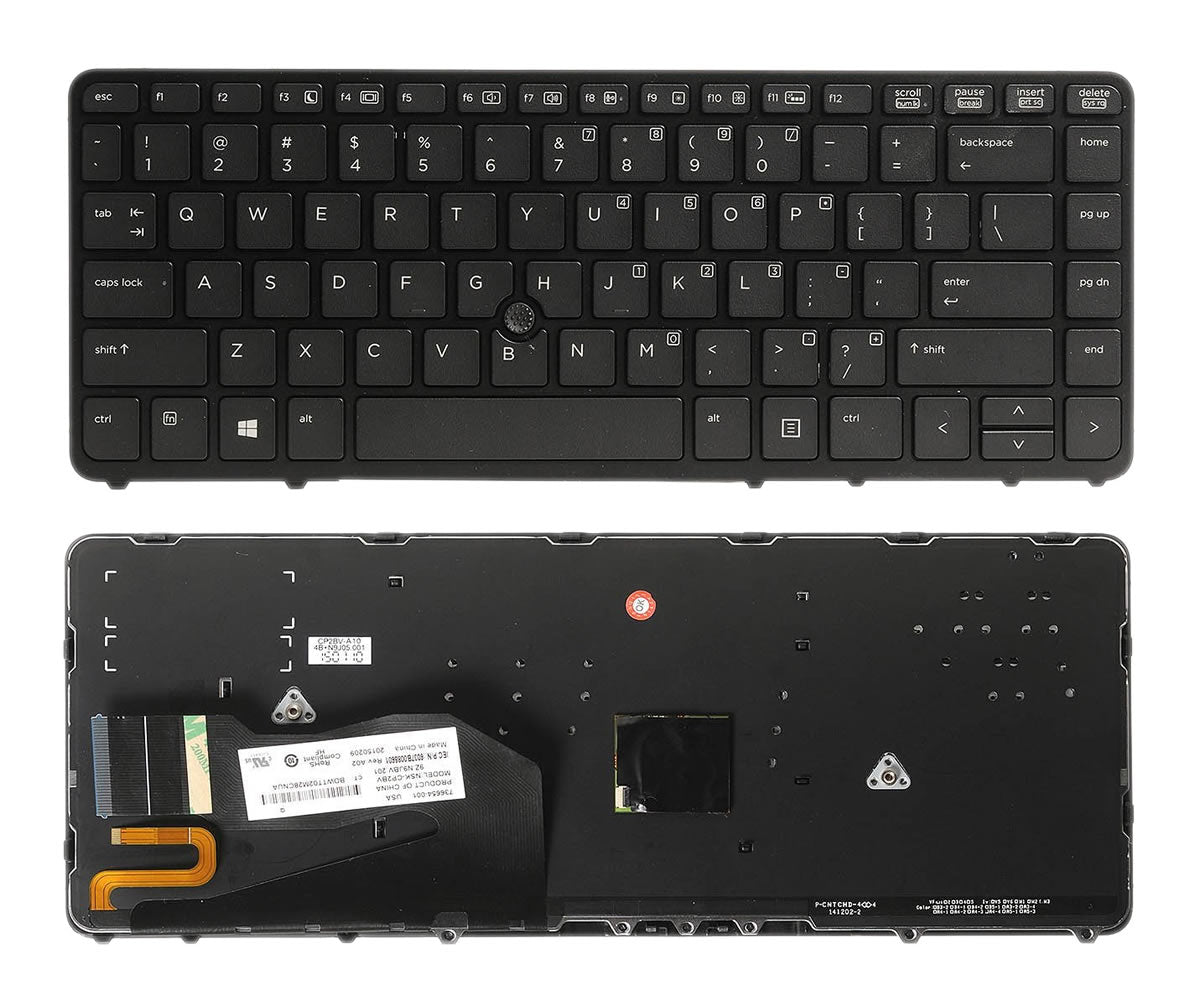 Tastatura laptop pentru HP EliteBook 740 G2 740 G3 750 G2 840 G1 850 G1 Zbook 14 cu pointer iluminata, US International, iluminată, fără NumPad