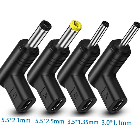 Adaptor USB-C Set 4 buc la 90 grade Type C mama -conector 5.5x2.1 5.5x2.5 3.5x1.35 3.0x1.1 tata