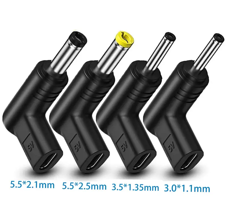 Adaptor USB-C Set 4 buc la 90 grade Type C mama -conector 5.5x2.1 5.5x2.5 3.5x1.35 3.0x1.1 tata