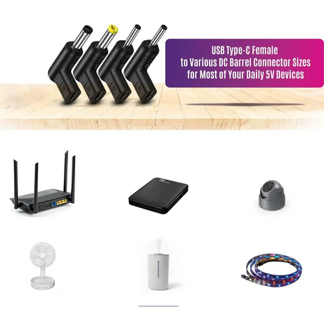 Adaptor USB-C Set 4 buc la 90 grade Type C mama -conector 5.5x2.1 5.5x2.5 3.5x1.35 3.0x1.1 tata