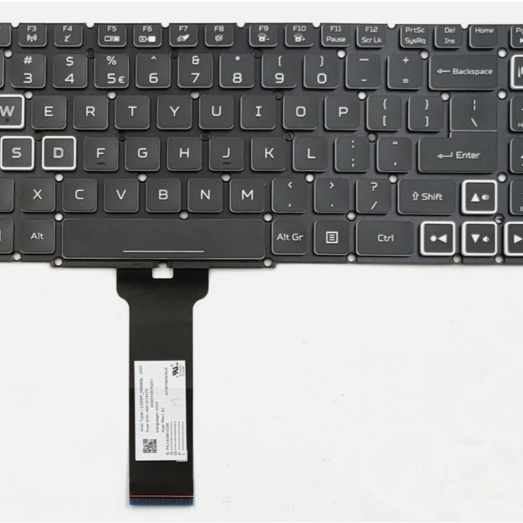 Tastatura laptop pentru Acer Nitro AN515-45-R313 AN515-45-R0ZA AN515-45-R21A neagra cu taste albe, US International, iluminată, cu NumPad