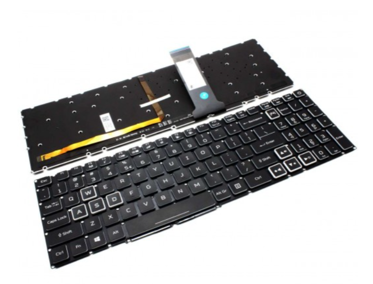 Tastatura laptop pentru Acer Nitro AN515-45-R313 AN515-45-R0ZA AN515-45-R21A neagra cu taste albe, US International, iluminată, cu NumPad
