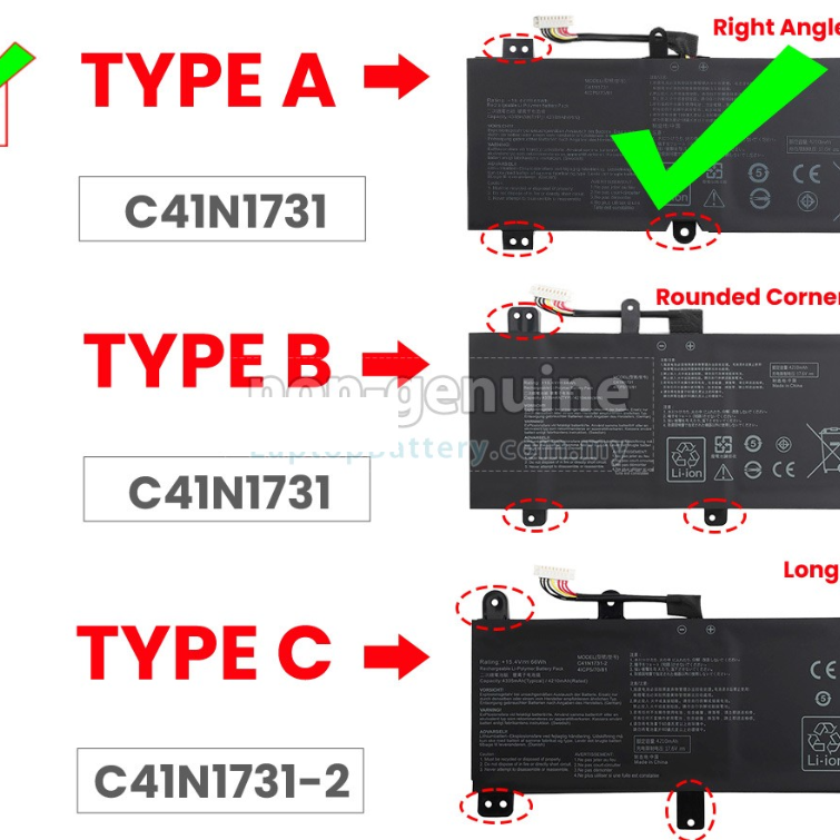 Baterie laptop Asus GL504 GL504GM GL504GS ROG Strix GL504GW Scar II C41N1731 type A, 4 celule, 3400mAh, 15.4V, Li-Polymer