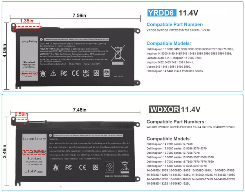 Baterie laptop Dell Inspiron 13 5368 5378 7368 7378 15 5565 5567 Vostro 5468 5568, 3 celule, 3400mAh, 11.4V, Li-Polymer