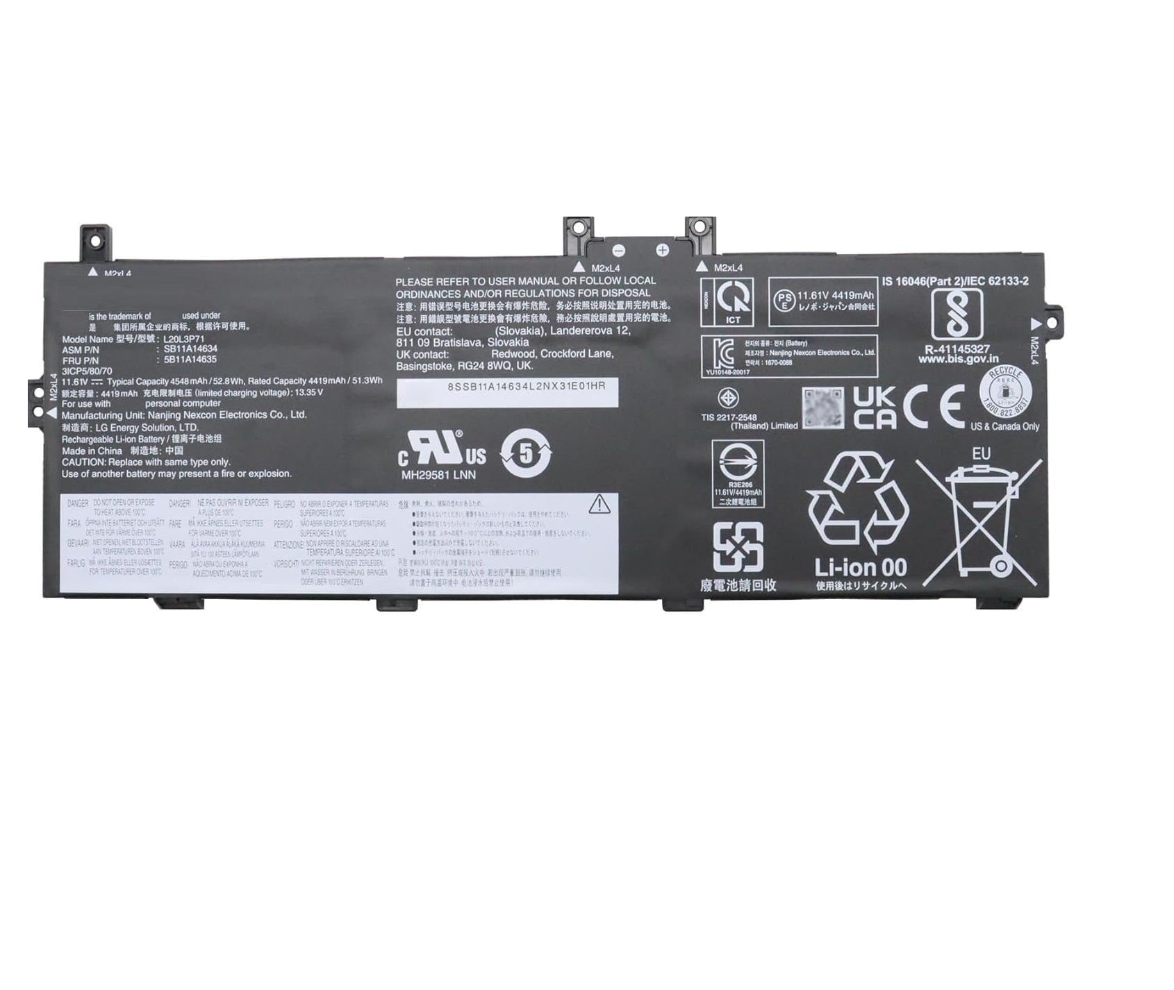 Baterie laptop Lenovo ThinkPad X13 Yoga Gen 2 Gen 3 20W8 20W9 ThinkPad P16 Gen 1 L20C3P71, 3 celule, 3400mAh, 11.55V, Li-Polymer