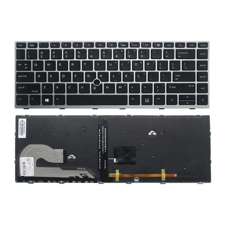 Tastatura laptop pentru HP Elitebook 745 840 846 G5 G6 pointer silver iluminata, US International, iluminată, fără NumPad