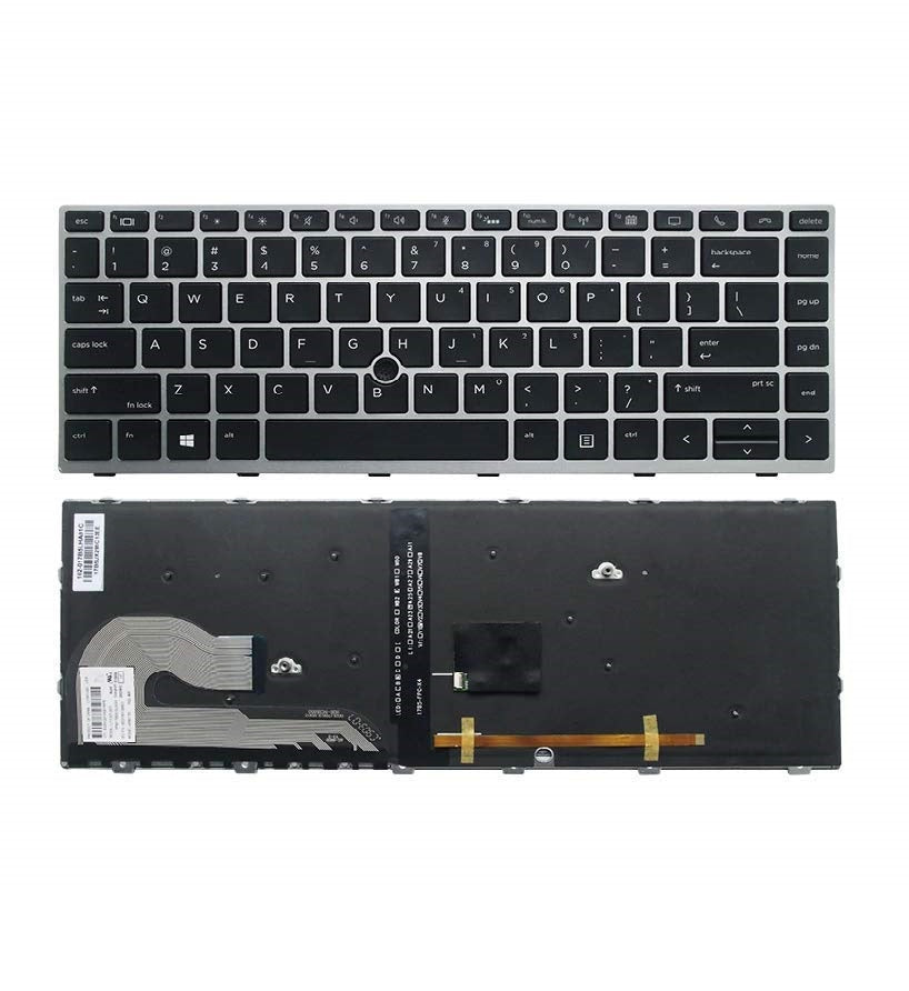 Tastatura laptop pentru HP Elitebook 745 840 846 G5 G6 pointer silver iluminata, US International, iluminată, fără NumPad