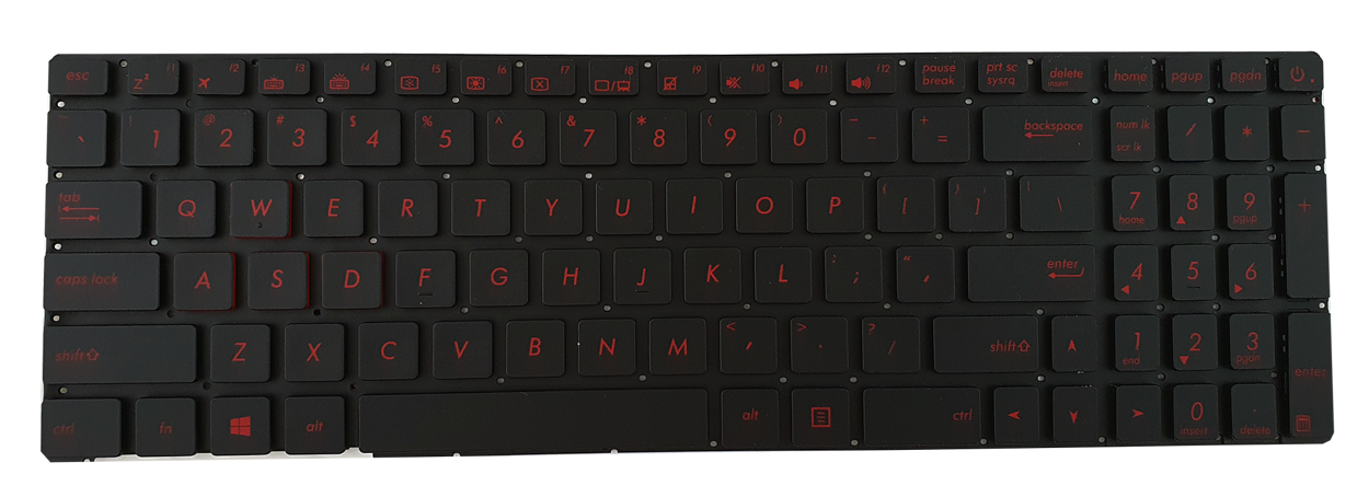 Tastatura laptop pentru Asus G552V G552VW G552VX FZ50JX GL752VW GL552 G551JW neagra iluminata, US International, iluminată, cu NumPad