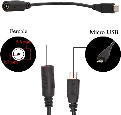 Cablu adaptor Micro USB male la DC 5.5x2.1 female