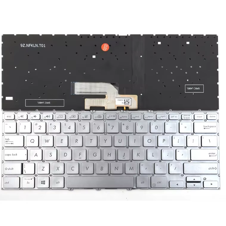 Tastatura laptop pentru Asus ZenBook UX433 UX433F UX433FA UX433FN UX433FL UX434 U4300F, US International, iluminată, fără NumPad