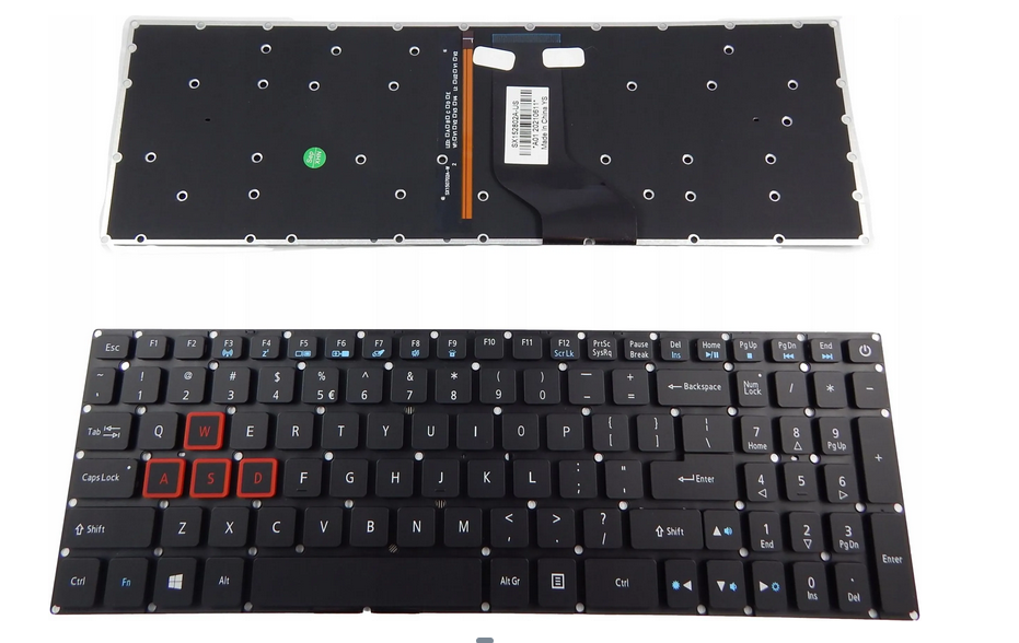 Tastatura laptop pentru Acer Aspire V15 VN7-593 VN7-593G V17 VN7-793 VN7-793G VX15 VX5-591 VX5-591G backlit panglica lata, US International, iluminată, cu NumPad