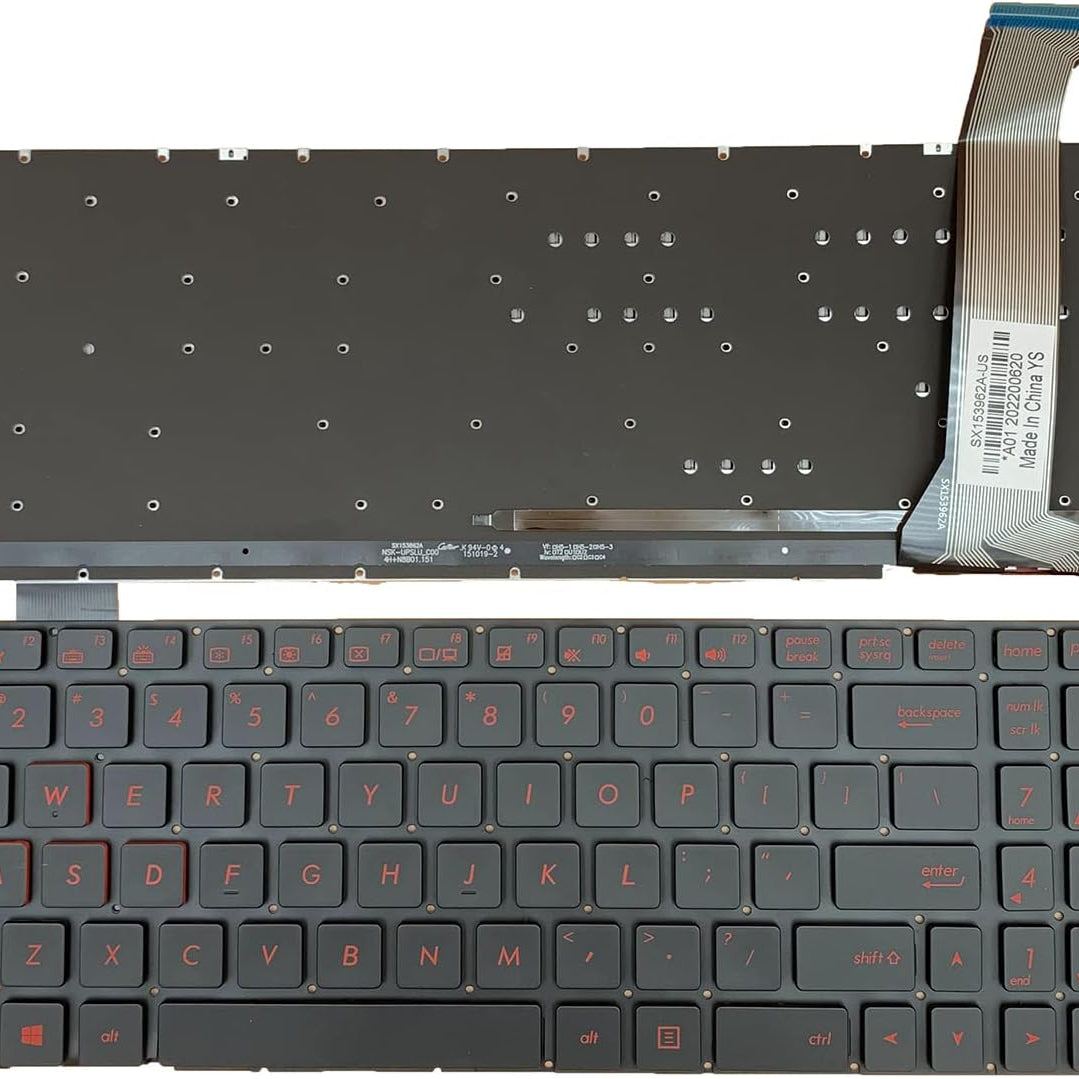 Tastatura laptop pentru Asus G552V G552VW G552VX FZ50JX GL752VW GL552 G551JW neagra iluminata, US International, iluminată, cu NumPad