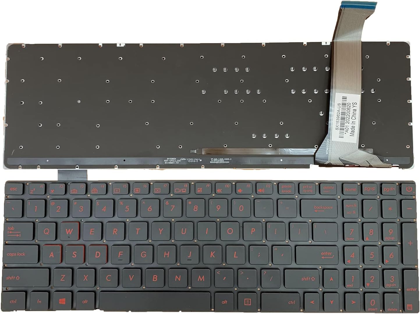 Tastatura laptop pentru Asus G552V G552VW G552VX FZ50JX GL752VW GL552 G551JW neagra iluminata, US International, iluminată, cu NumPad