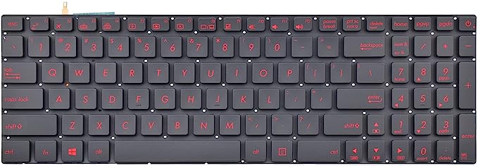 Tastatura laptop pentru Asus N551JB N551JK N551JM N551JQ neagra iluminata rosu, US International, iluminată, cu NumPad