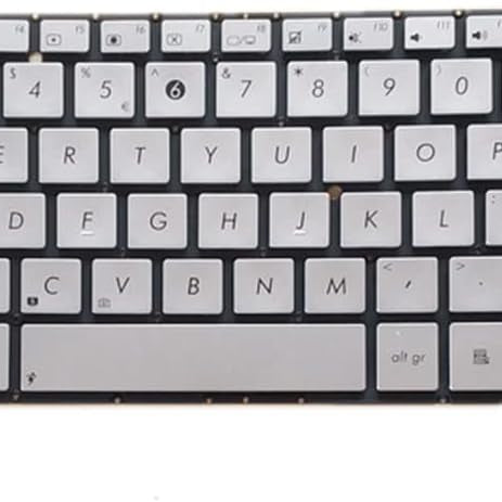 Tastatura laptop pentru Asus ZENBOOK UX31 UX31A UX32VD argintie cu buton de pornire, US International, fără iluminare, fără NumPad