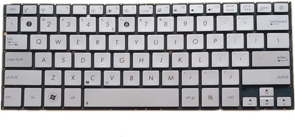 Tastatura laptop pentru Asus ZENBOOK UX31 UX31A UX32VD argintie cu buton de pornire, US International, fără iluminare, fără NumPad