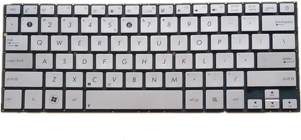 Tastatura laptop pentru Asus ZENBOOK UX31 UX31A UX32VD argintie cu buton de pornire, US International, fără iluminare, fără NumPad