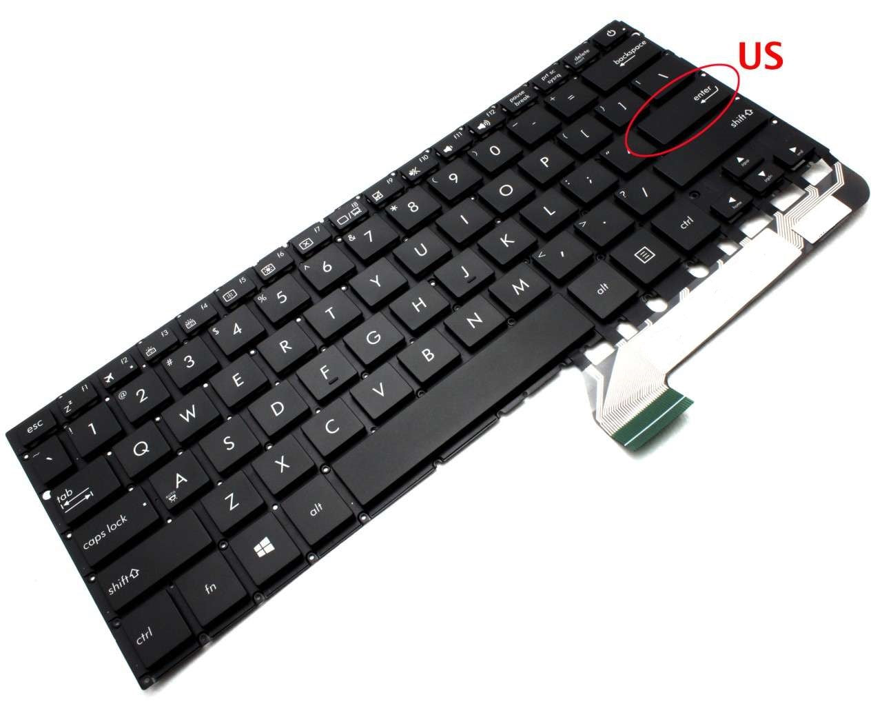 Tastatura laptop pentru Asus UX430 UX430U UX430UA UX430UN UX430UQ 0KNB0-2627CB00 9Z.NBXBW.F0U 0KNB0-2627UK00, US International, fără iluminare, fără NumPad