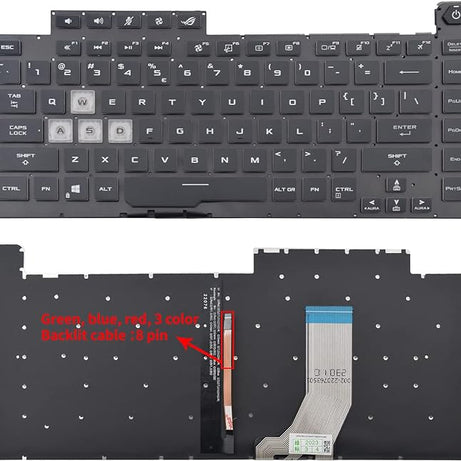 Tastatura laptop pentru Asus ROG Strix Scar III G531GW G531GD G531GT G531GV G531G G15 G512 G512LV G512LW 0KNR0, US International, iluminată, fără NumPad