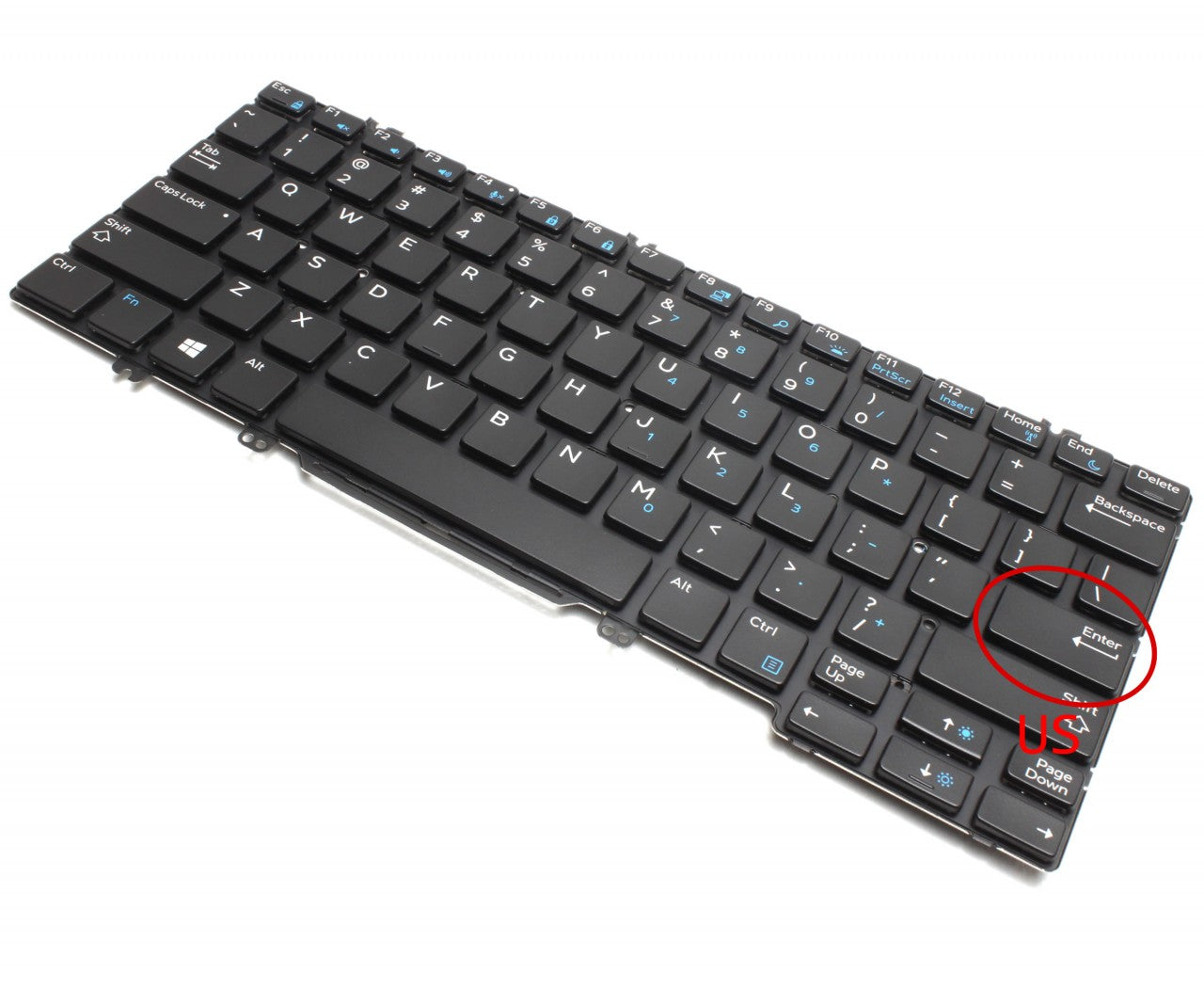 Tastatura laptop pentru Dell Latitude 5280 5289 5290 7280 7290 7390 7380 7389 fara rama, US International, fără iluminare, fără NumPad
