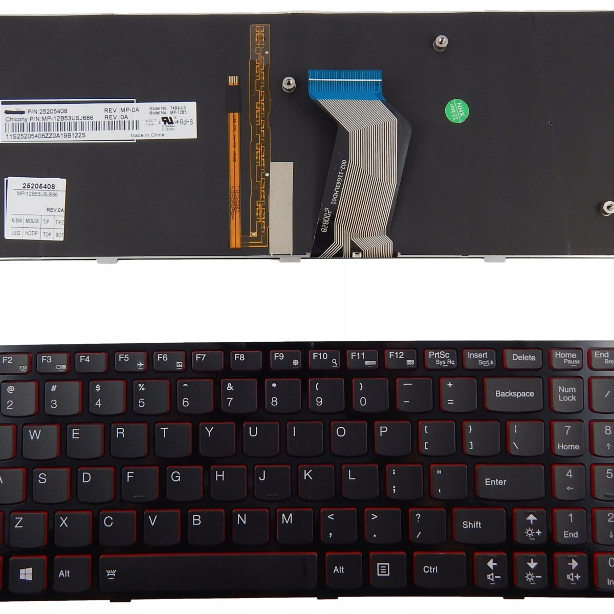 Tastatura laptop pentru Lenovo Y500 Y510P taste rosii cu rama, US International, iluminată, cu NumPad