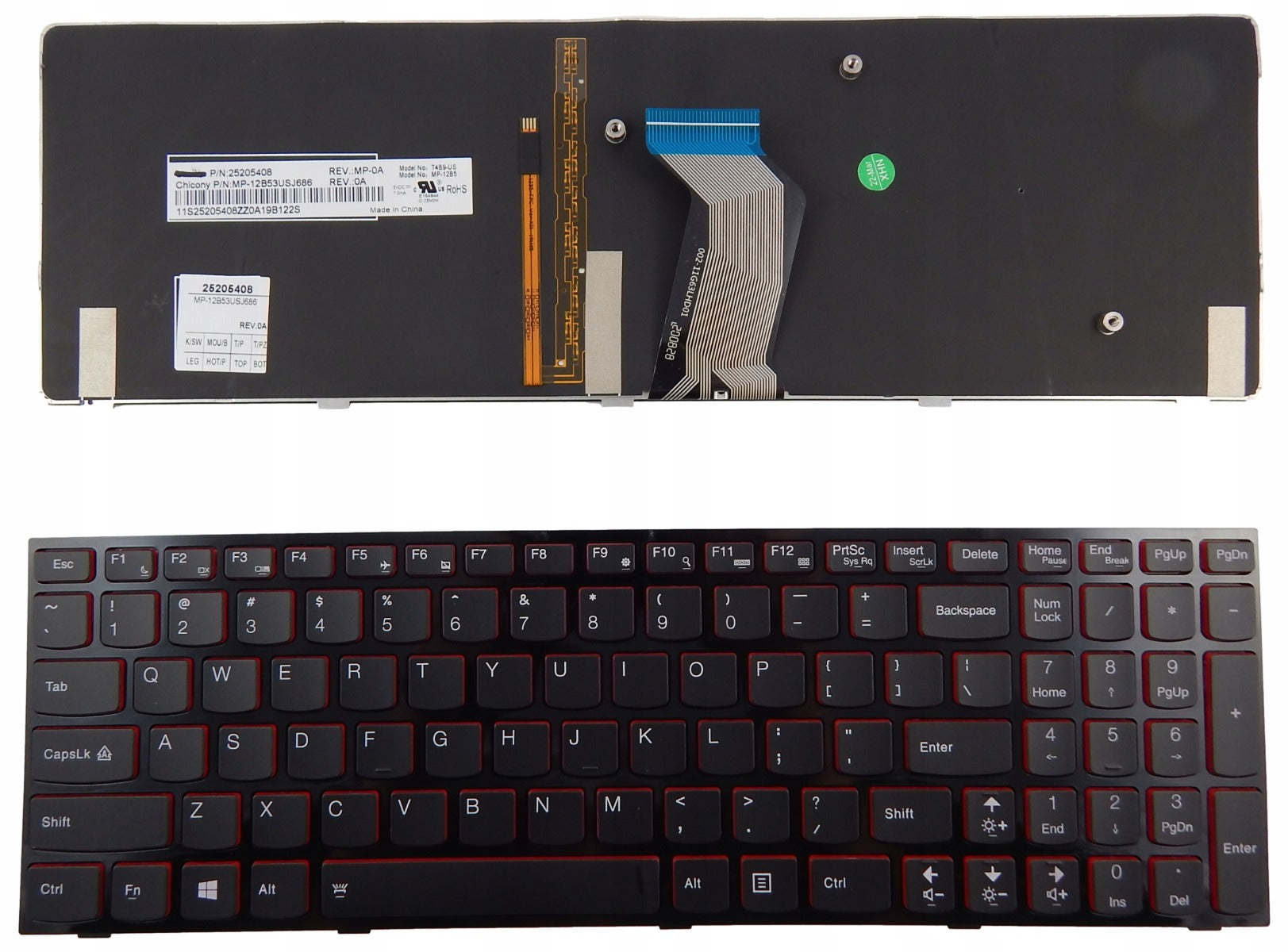 Tastatura laptop pentru Lenovo Y500 Y510P taste rosii cu rama, US International, iluminată, cu NumPad