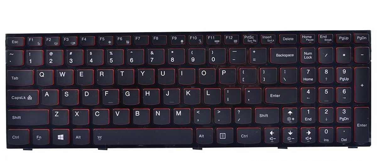 Tastatura laptop pentru Lenovo Y500 Y510P taste rosii cu rama, US International, iluminată, cu NumPad